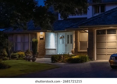 Luxury house entrance with green landscaping