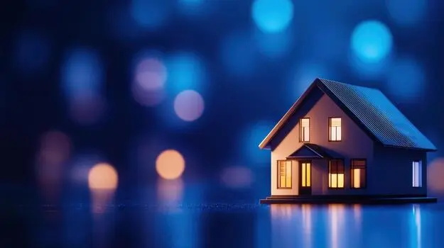 Illuminated house model at night